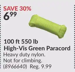 Princess Auto 100 ft550 lb High-Vis Green Paracord offer