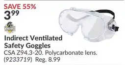 Princess Auto Indirect Ventilated Safety Goggles offer