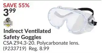 Princess Auto Indirect Ventilated Safety Goggles offer