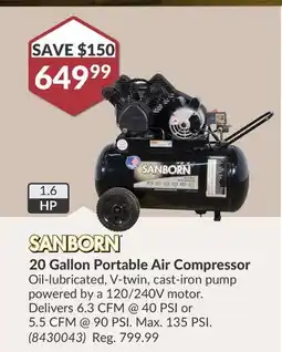 Princess Auto 20 Gallon Portable Air Compressor offer