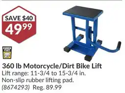 Princess Auto 360 lb Motorcycle/Dirt Bike Lift Lift range offer
