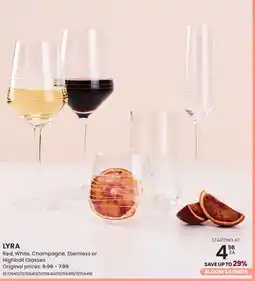 Stokes LYRA Red, White, Champagne, Stemless or Highball Glasses offer