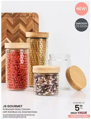 Stokes JS GOURMET Embossed Glass Canister with Bamboo Lid offer