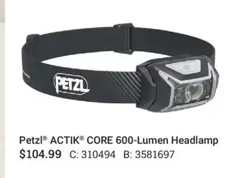 Cabela's Petzl ACTIK CORE 600-Lumen Headlamp offer