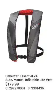 Cabela's Cabela's Essential 24 Auto/Manual Inflatable Life Vest offer
