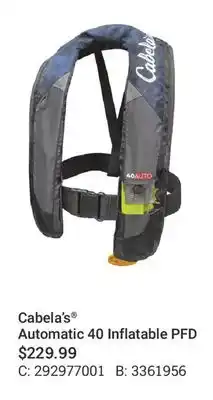 Cabela's Cabela's Automatic 40 Inflatable PFD offer