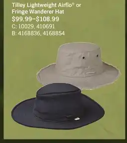 Cabela's Tilley Lightweight Airflo or Fringe Wanderer Hat offer