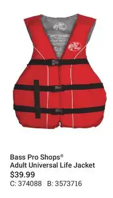 Cabela's Bass Pro Shops Adult Universal Life Jacket offer