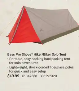 Cabela's Bass Pro Shops Hiker/Biker Solo Tent offer