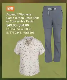 Cabela's Ascend Women's Camp Button Down Shirt or Convertible Pants offer