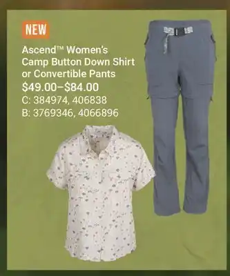 Cabela's Ascend Women's Camp Button Down Shirt or Convertible Pants offer