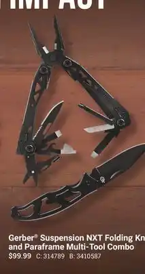 Cabela's Gerber Suspension NXT Folding Knife and Paraframe Multi-Tool Combo offer