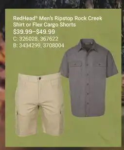 Cabela's RedHead Men's Ripstop Rock Creek Shirt or Flex Cargo Shorts offer
