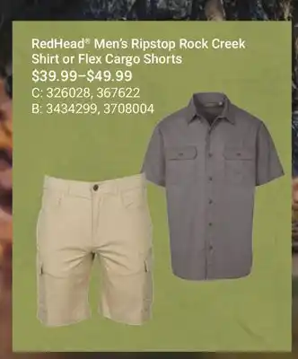 Cabela's RedHead Men's Ripstop Rock Creek Shirt or Flex Cargo Shorts offer