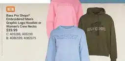 Cabela's Bass Pro Shops Embroidered Men's Graphic Logo Hoodies or Women's Crew Necks offer