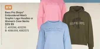 Cabela's Bass Pro Shops Embroidered Men's Graphic Logo Hoodies or Women's Crew Necks offer