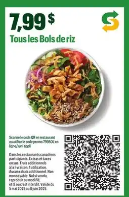 Subway Tous les Bols de riz offer