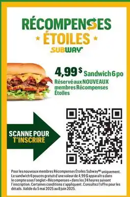 Subway Sandwich 6 po offer