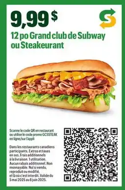 Subway 12 po Grand club de Subway Steakeurant offer