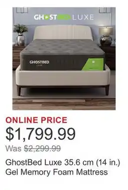 Costco GhostBed Luxe 35.6 cm (14 in.) Gel Memory Foam Mattress offer
