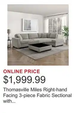 Costco Thomasville Miles Right-hand Facing 3-piece Fabric Sectional with Storage Ottoman offer
