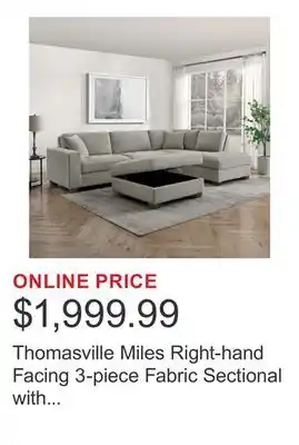 Costco Thomasville Miles Right-hand Facing 3-piece Fabric Sectional with Storage Ottoman offer