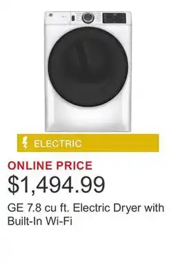 Costco GE 7.8 cu ft. Electric Dryer with Built-In Wi-Fi offer