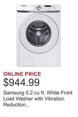 Costco Samsung 5.2 cu ft. White Front Load Washer with Vibration Reduction Technology offer