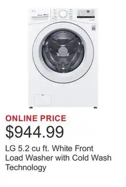 Costco LG 5.2 cu ft. White Front Load Washer with Cold Wash Technology offer