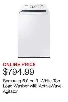 Costco Samsung 5.0 cu ft. White Top Load Washer with ActiveWave Agitator offer