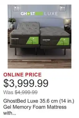 Costco GhostBed Luxe 35.6 cm (14 in.) Gel Memory Foam Mattress with Adjustable Base offer