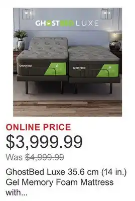 Costco GhostBed Luxe 35.6 cm (14 in.) Gel Memory Foam Mattress with Adjustable Base offer