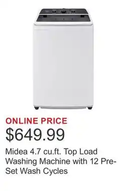 Costco Midea 4.7 cu.ft. Top Load Washing Machine with 12 Pre-Set Wash Cycles offer