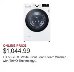 Costco LG 5.2 cu ft. White Front Load Steam Washer with ThinQ Technology and Wi-Fi Enabled offer