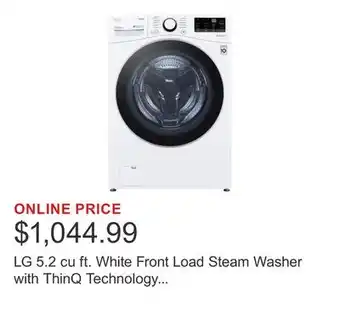 Costco LG 5.2 cu ft. White Front Load Steam Washer with ThinQ Technology and Wi-Fi Enabled offer