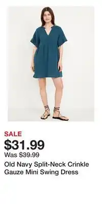 Old Navy Old Navy Split-Neck Crinkle Gauze Mini Swing Dress offer