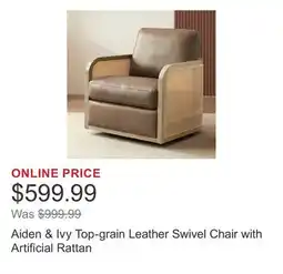 Costco Aiden & Ivy Top-grain Leather Swivel Chair with Artificial Rattan offer