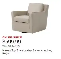 Costco Natuzzi Top Grain Leather Swivel Armchair, Beige offer