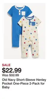 Old Navy Old Navy Short-Sleeve Henley Pocket One-Piece 2-Pack for Baby offer