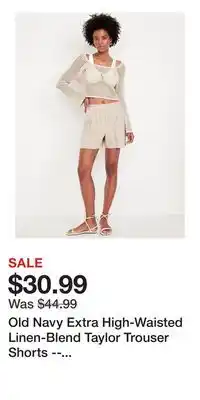 Old Navy Old Navy Extra High-Waisted Linen-Blend Taylor Trouser Shorts -- 5-inch inseam offer