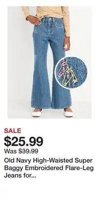 Old Navy Old Navy High-Waisted Super Baggy Embroidered Flare-Leg Jeans for Girls offer