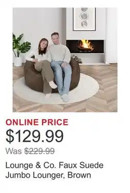 Costco Lounge & Co. Faux Suede Jumbo Lounger, Brown offer