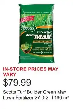 Costco Scotts Turf Builder Green Max Lawn Fertilizer 27-0-2, 1,160 m² offer