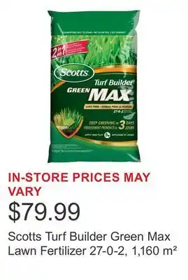 Costco Scotts Turf Builder Green Max Lawn Fertilizer 27-0-2, 1,160 m² offer
