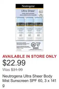 Costco Neutrogena Ultra Sheer Body Mist Sunscreen SPF 60, 3 x 141 g offer