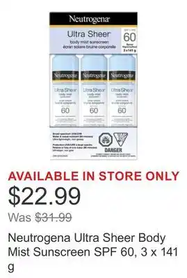 Costco Neutrogena Ultra Sheer Body Mist Sunscreen SPF 60, 3 x 141 g offer