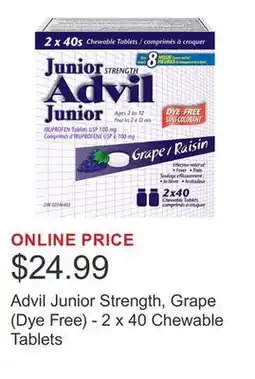 Costco Advil Junior Strength, Grape (Dye Free) - 2 x 40 Chewable Tablets offer