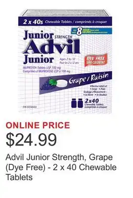 Costco Advil Junior Strength, Grape (Dye Free) - 2 x 40 Chewable Tablets offer
