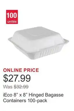 Costco iEco 8 x 8 Hinged Bagasse Containers 100-pack offer