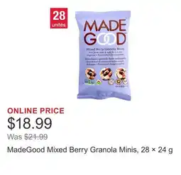 Costco MadeGood Mixed Berry Granola Minis, 28 × 24 g offer